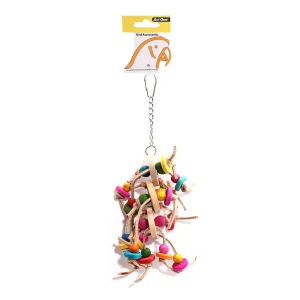 Avi One Bird Toy Leather Rope With Wooden Discs And Coloured Beads