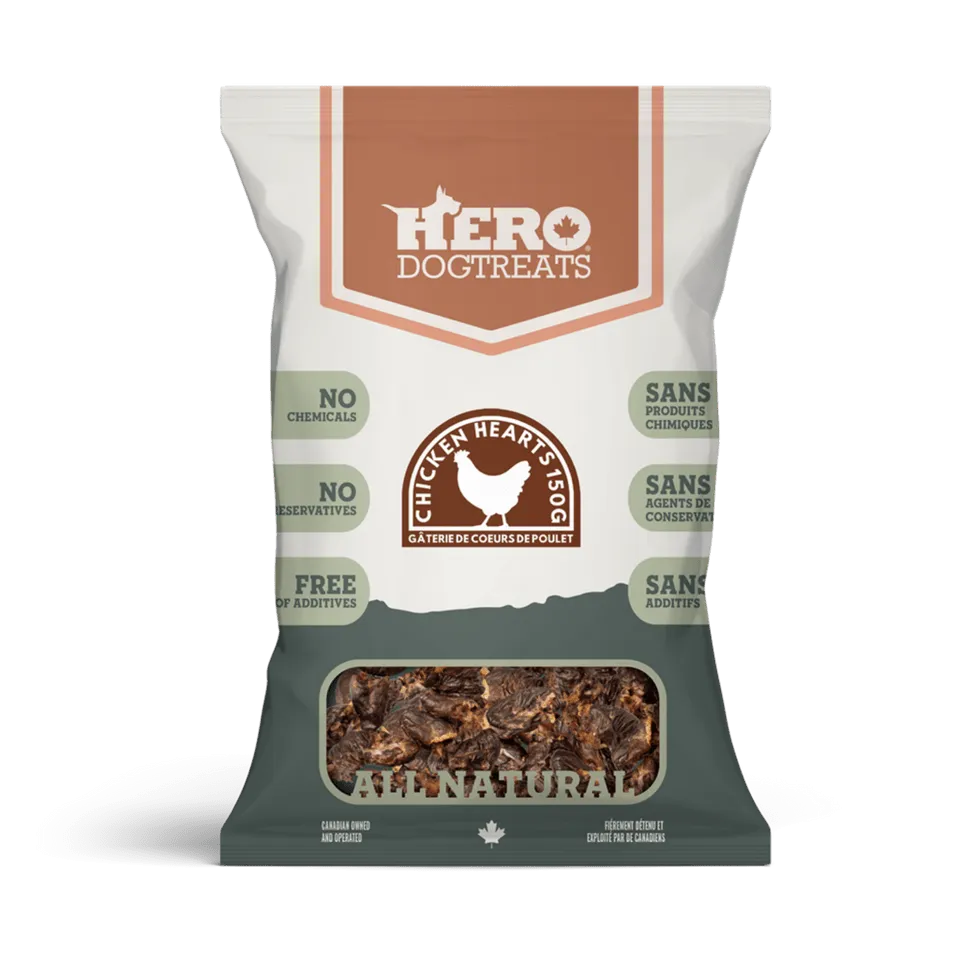Dehydrated Chicken Hearts - Dog Treats - Hero Dog Treats