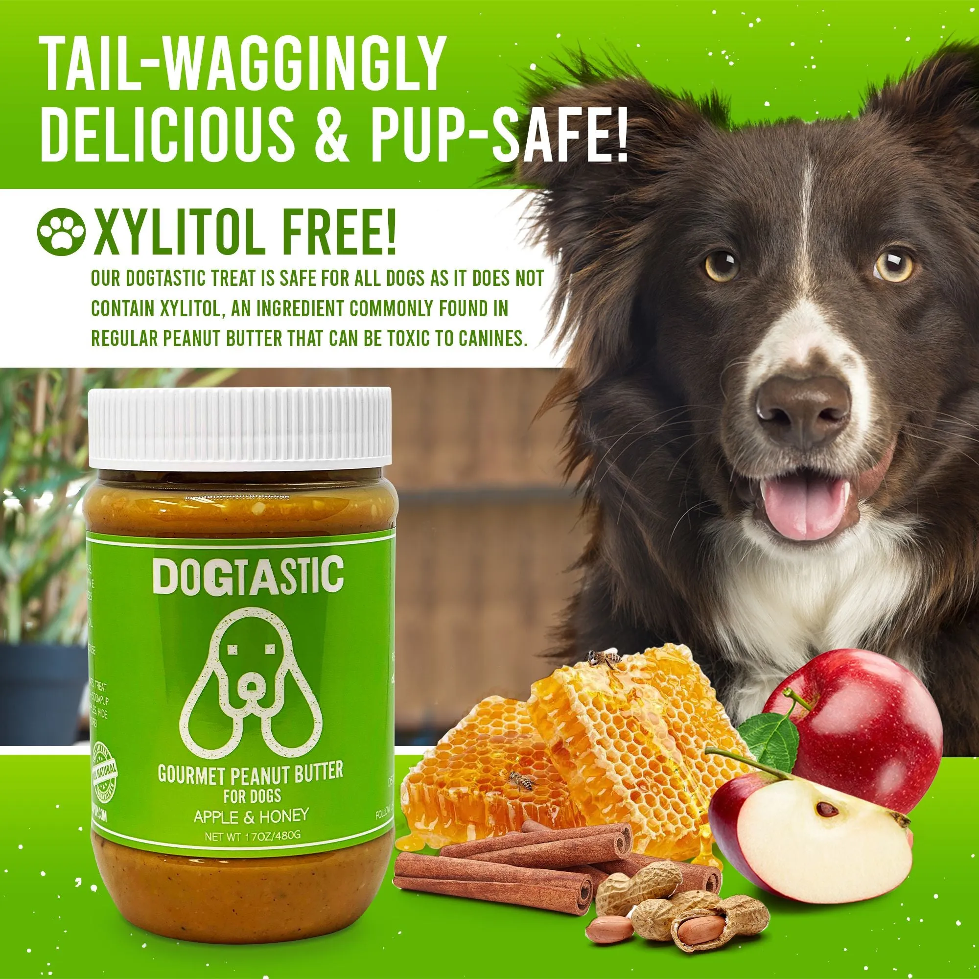 Dogtastic Gourmet Peanut Butter for Dogs - Apple & Flax Flavor
