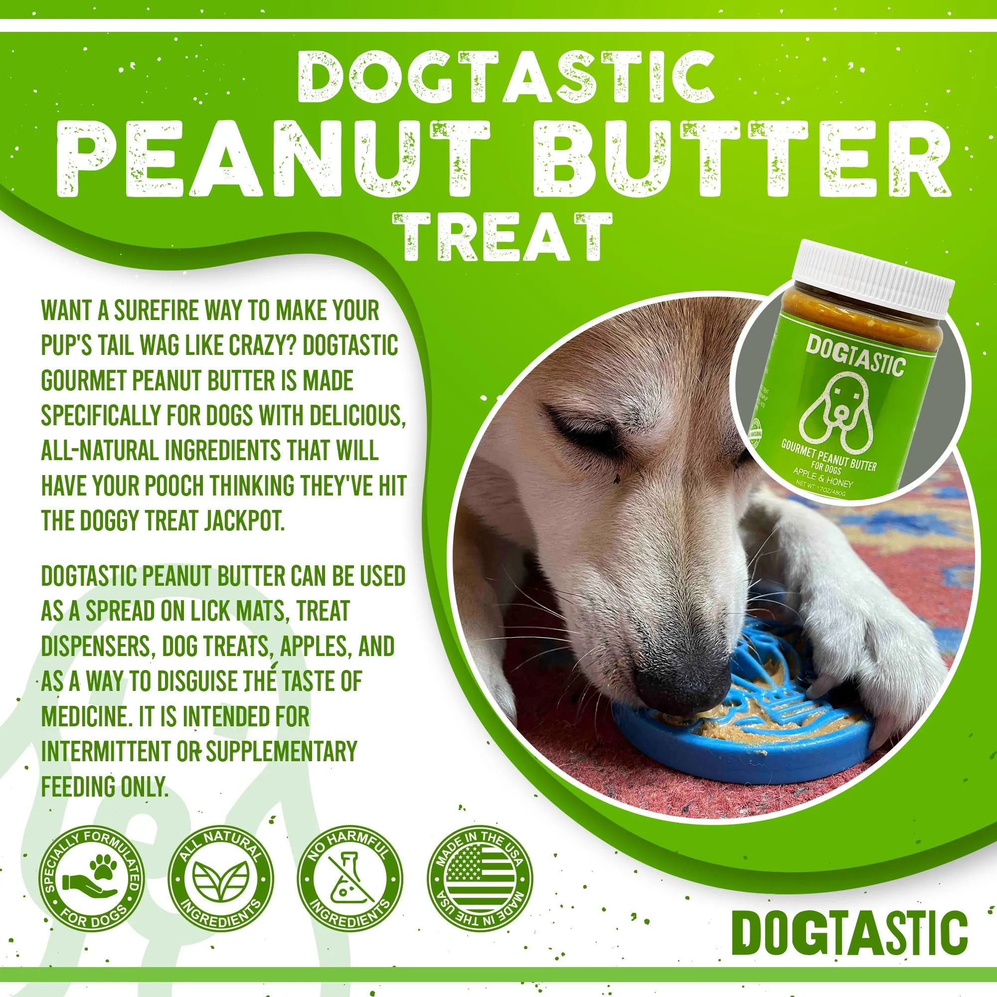 Dogtastic Gourmet Peanut Butter for Dogs - Apple & Flax Flavor