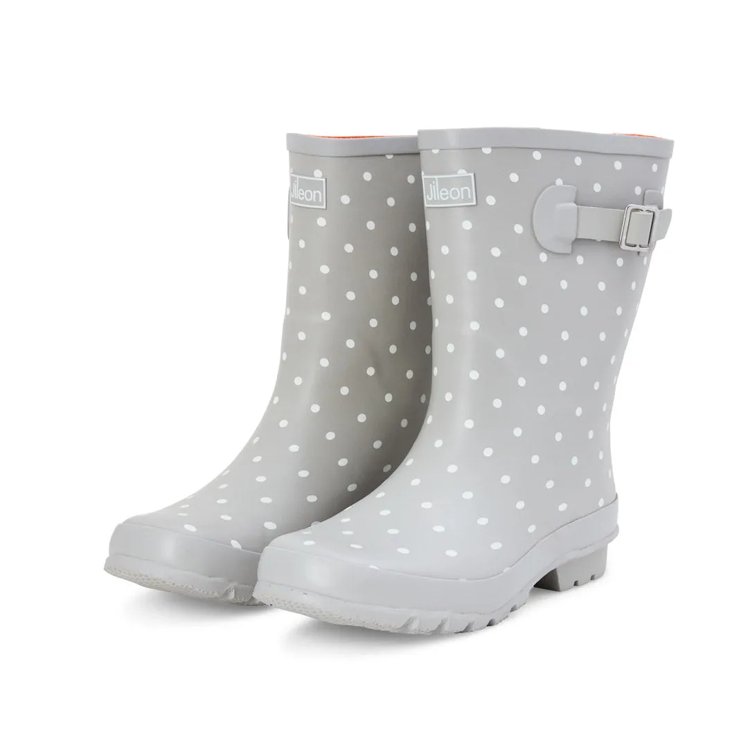 Half Height Rain Boots - Gray with White Spots - Wide Foot & Ankle