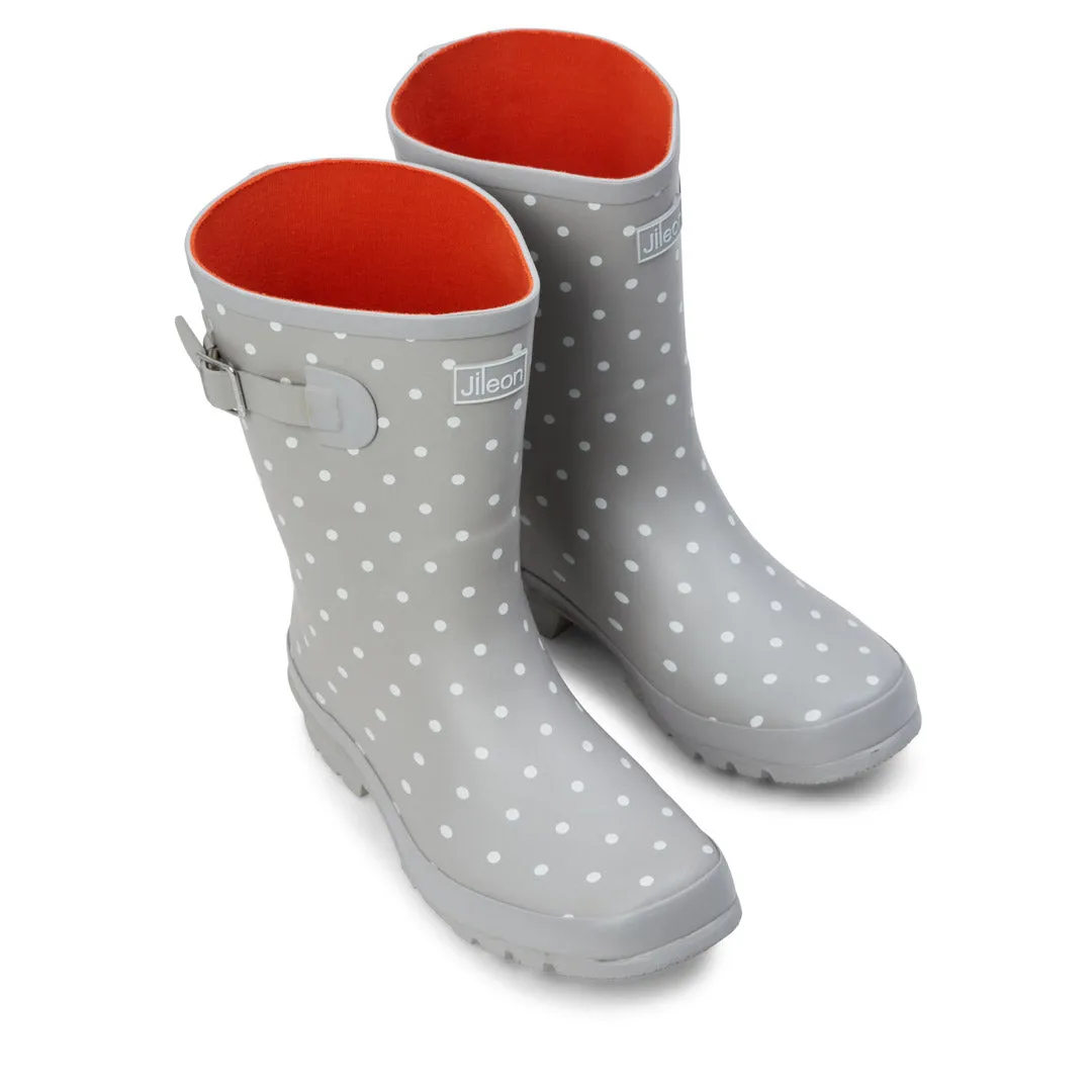 Half Height Rain Boots - Gray with White Spots - Wide Foot & Ankle