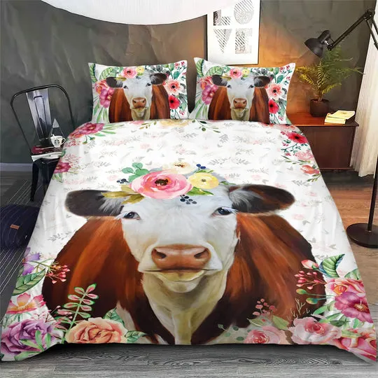 Hereford - Happy Farm Cattle Floral Bedding Set