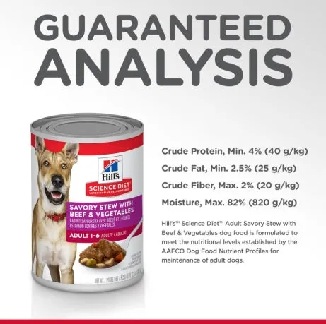 Hill's Science Diet Adult Savory Stew Beef & Vegetables Canned Wet Dog Food 363g X 12 Tray