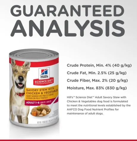 Hills Science Diet Adult Savory Stew Chicken & Vegetables Canned Wet Dog Food 363g x 12 Tray