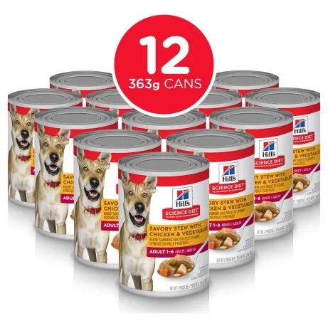 Hills Science Diet Adult Savory Stew Chicken & Vegetables Canned Wet Dog Food 363g x 12 Tray