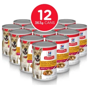 Hills Science Diet Adult Savory Stew Chicken & Vegetables Canned Wet Dog Food 363g x 12 Tray
