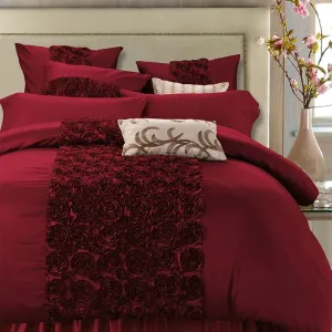 Luxury Wine Red Tencel Cotton Bedding Set with Duvet Cover and Pillowcases
