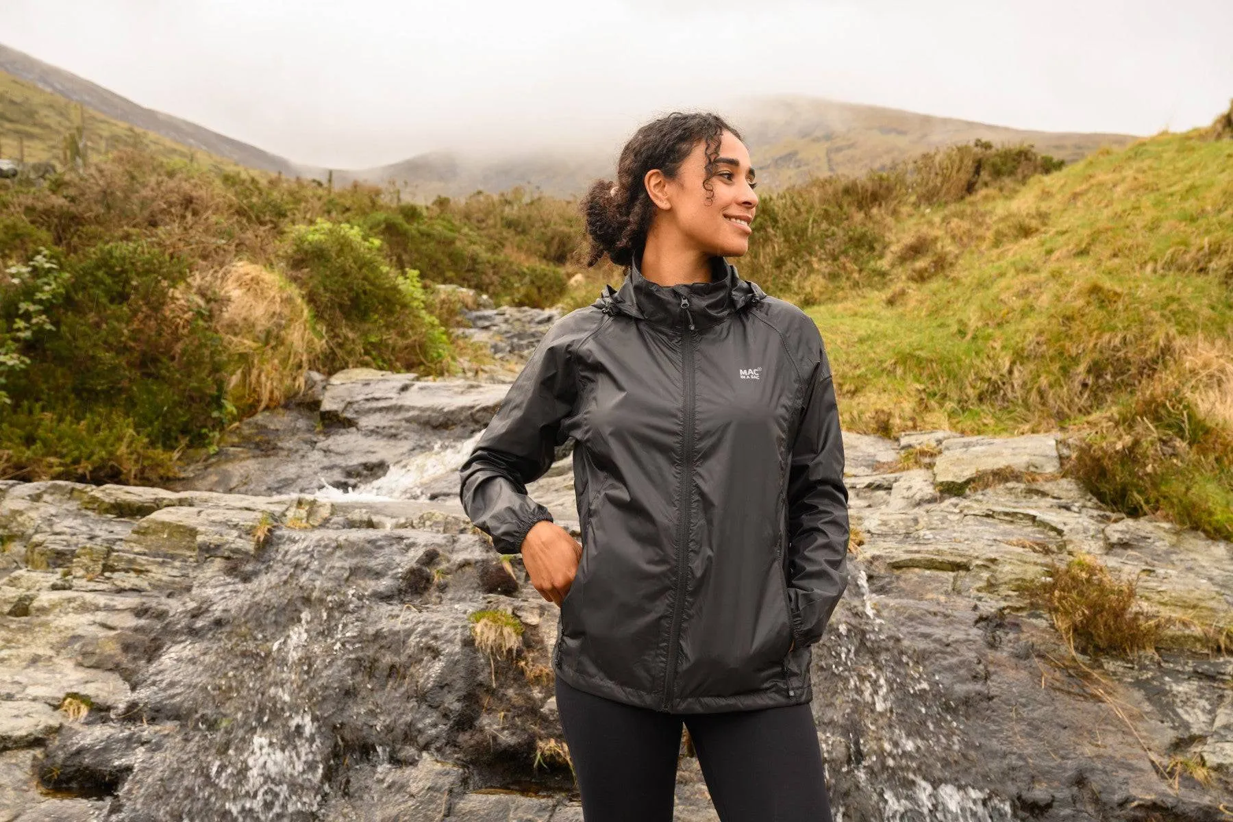 Mac in a Sac Adults Waterproof Breathable Windproof Unisex Origin Packable Jacket-BLACK