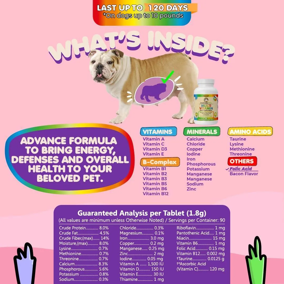 Prenatal Dog Vitamins 60 Pills for Dogs and Cats with Folic Acid Minerals and