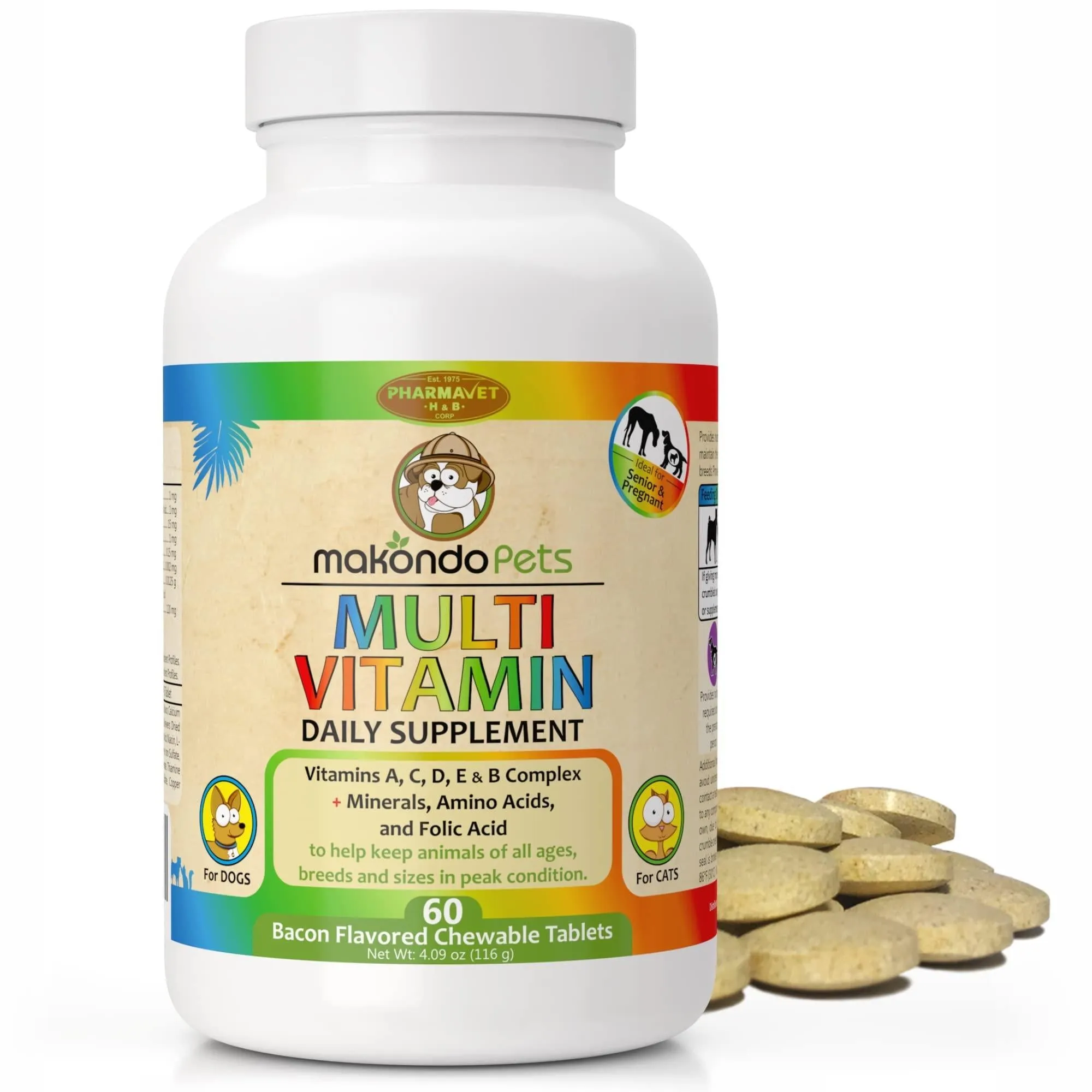 Prenatal Dog Vitamins 60 Pills for Dogs and Cats with Folic Acid Minerals and