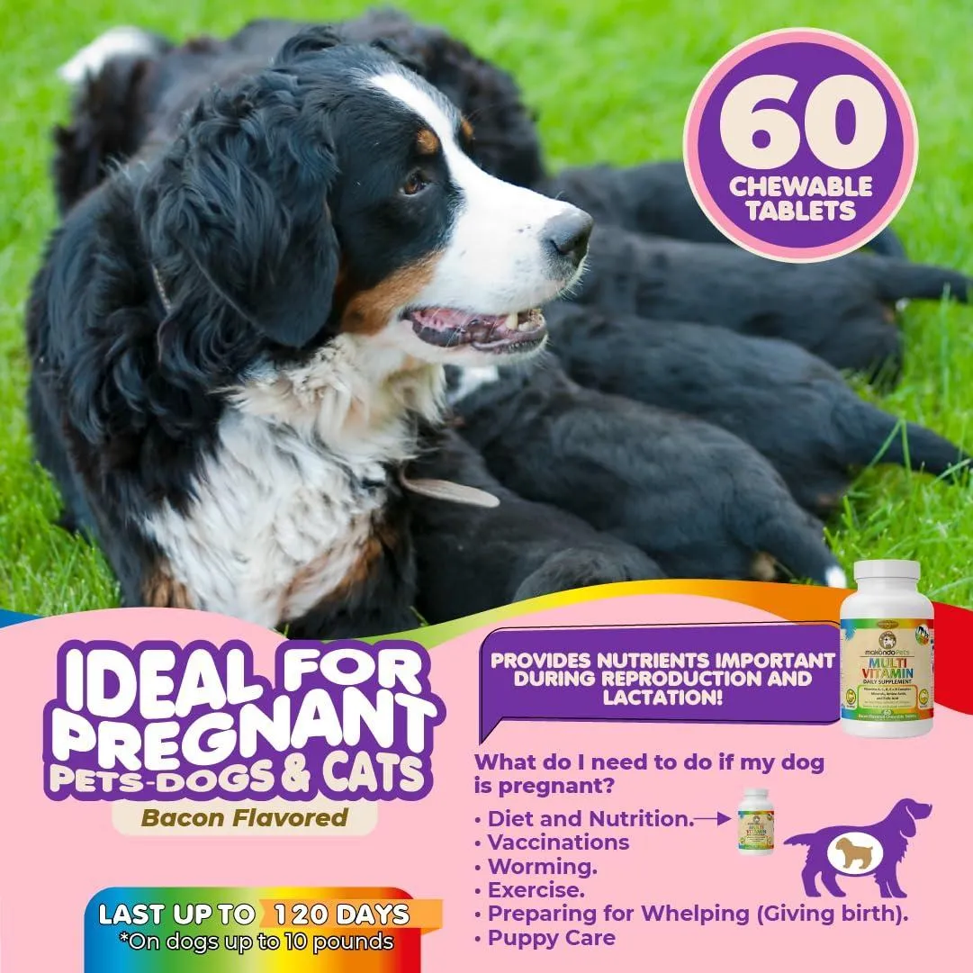 Prenatal Dog Vitamins 60 Pills for Dogs and Cats with Folic Acid Minerals and