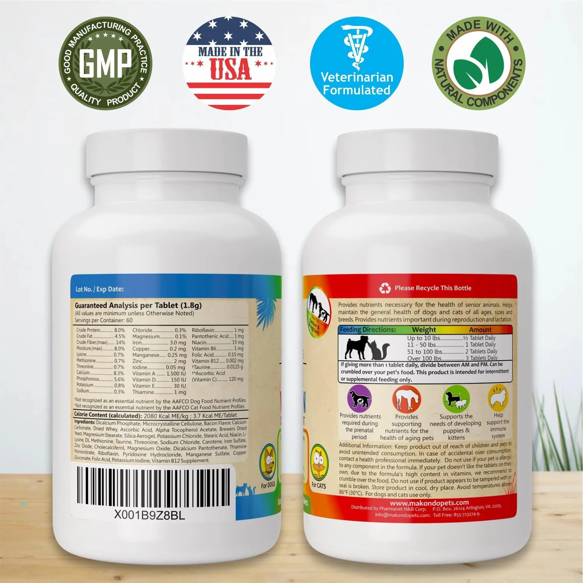 Prenatal Dog Vitamins 60 Pills for Dogs and Cats with Folic Acid Minerals and