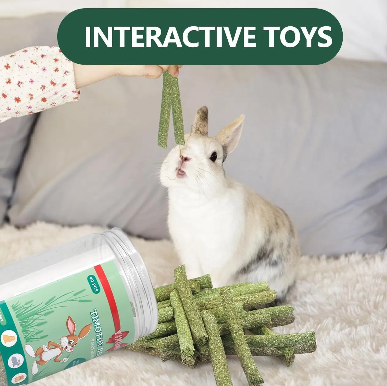 Timothy Hay Sticks Treats for Rabbits,40Pcs Bunny Chew Toys Guinea Pig Toys Hamster Toys Molar Teeth Natural Handmade for Chinchilla Rat Gerbil and Other Small Animals