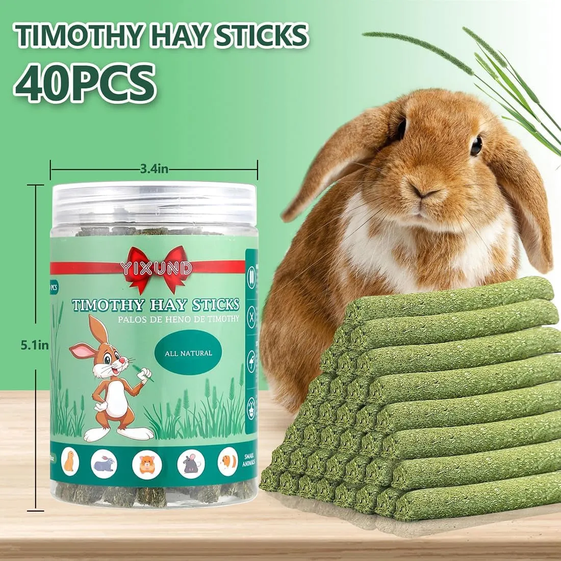Timothy Hay Sticks Treats for Rabbits,40Pcs Bunny Chew Toys Guinea Pig Toys Hamster Toys Molar Teeth Natural Handmade for Chinchilla Rat Gerbil and Other Small Animals