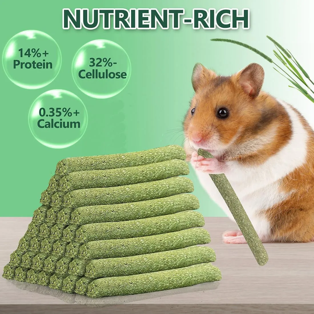 Timothy Hay Sticks Treats for Rabbits,40Pcs Bunny Chew Toys Guinea Pig Toys Hamster Toys Molar Teeth Natural Handmade for Chinchilla Rat Gerbil and Other Small Animals