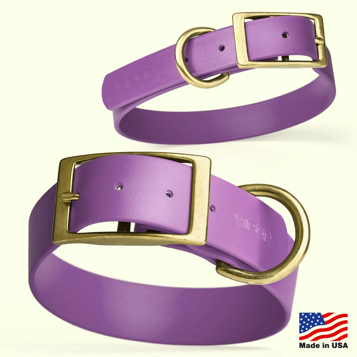 Viper Biothane Waterproof Dog Collar - Brass Hardware - Size XL (22" - 25")